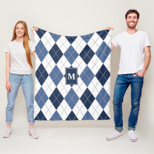 Couverture Polaire bleu blanc Jacquard plaid monogrammé