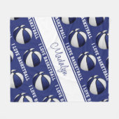 Couverture Polaire bleu blanc J'aime basket filles sport décoration (Devant (Horizontal))