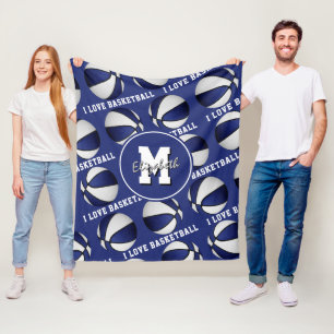 Couverture Polaire bleu blanc J'aime basketball équipe couleurs