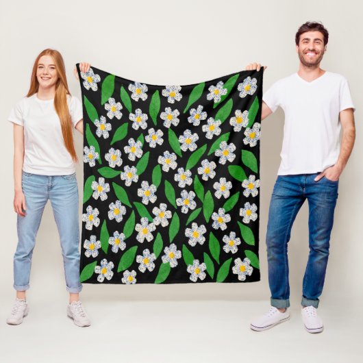 Couverture Polaire Bleu Blanc Vert Floral (En situation)