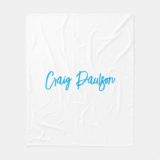Couverture Polaire Bleu Blanc Votre Nom Calligraphie Unique Minimalis (Devant)