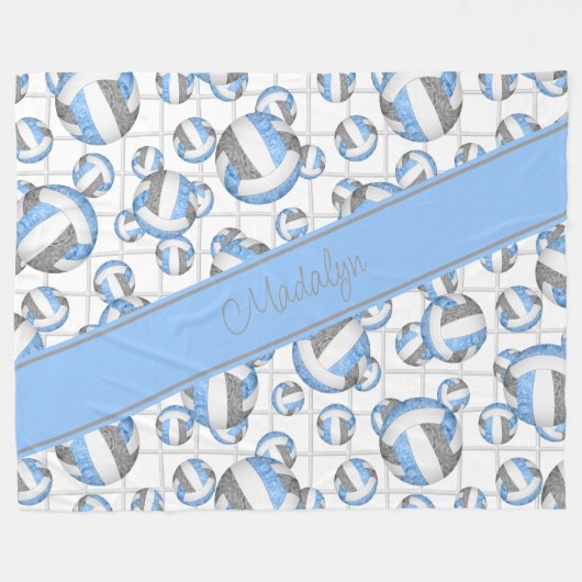 Couverture Polaire Bleu bleu gris ceint volleyballs motif net accent (Devant (Horizontal))
