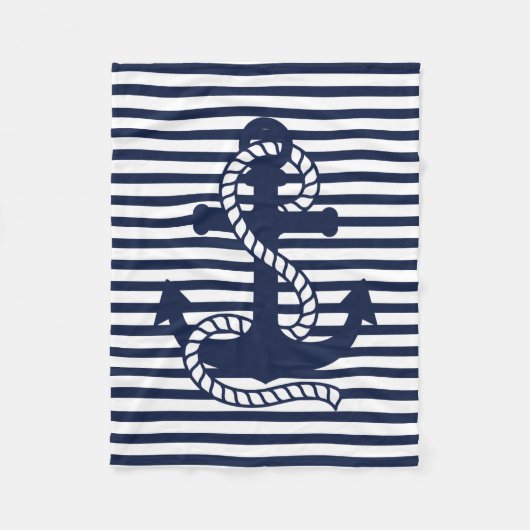 Couverture Polaire Bleu bleu marine Blancs et Ancre bleue (Devant)