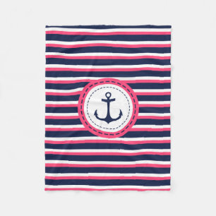Couverture Polaire Bleu bleu marine Hot rose rayures Ancre