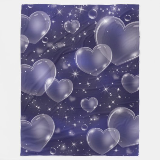 Couverture Polaire Bleu Bubble Hearts mignon Girly 90's Style (Devant)