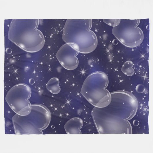 Couverture Polaire Bleu Bubble Hearts mignon Girly 90's Style (Devant (Horizontal))
