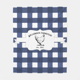 Couverture Polaire Bleu Buffalo Plaid Farm Poulet polaire Blanche