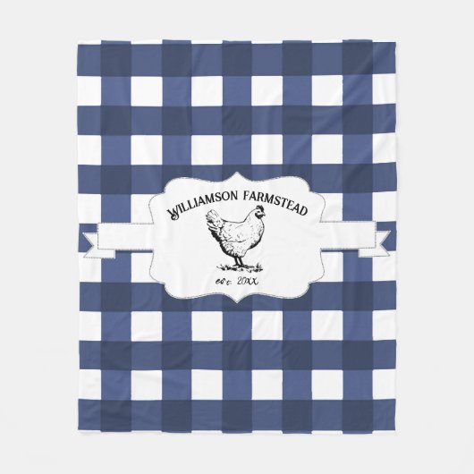 Couverture Polaire Bleu Buffalo Plaid Farm Poulet polaire Blanche (Devant)