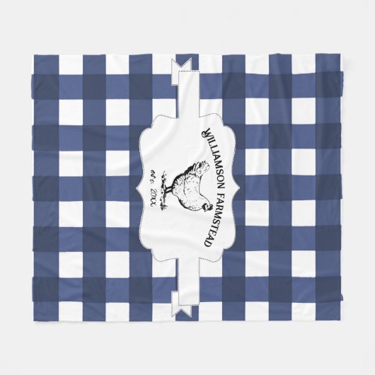 Couverture Polaire Bleu Buffalo Plaid Farm Poulet polaire Blanche (Devant (Horizontal))