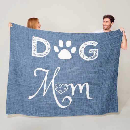 Couverture Polaire Bleu Burlap Chien Maman Toison Blanche (En situation)