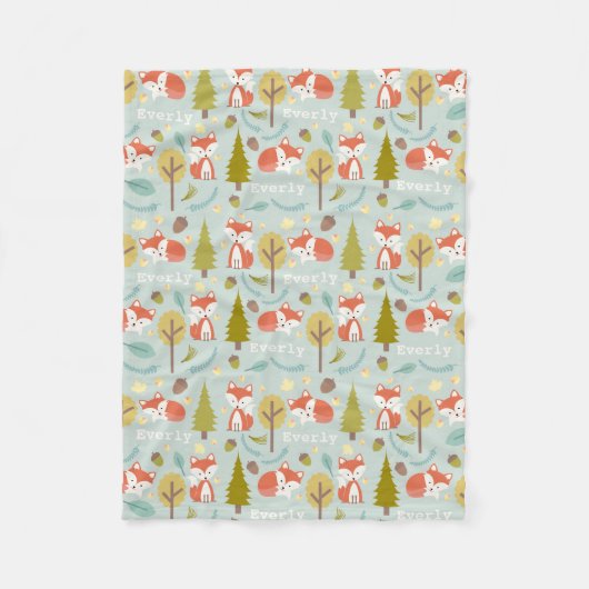 Couverture Polaire Bleu-clair de région boisée de Fox personnalisé (Devant)