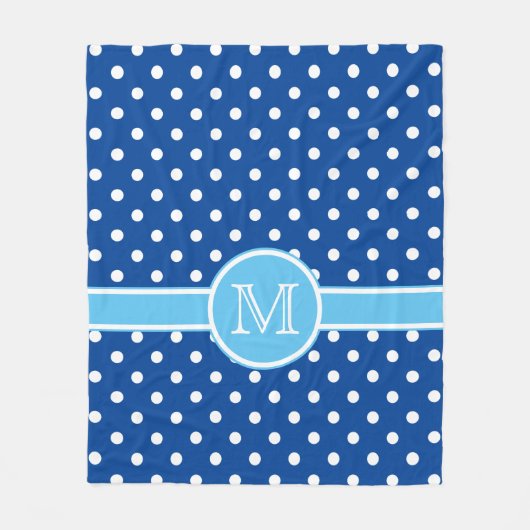 Couverture Polaire Bleu clair et marine avec Monogramme à points polk (Devant)