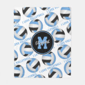 Couverture Polaire bleu clair noir J'aime volleyball texte motif (Devant)