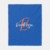 Couverture Polaire Bleu Cobalt Orange Blanc Monogramme Nom (Devant)