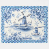 Couverture Polaire Bleu Delft Windmill Flore Carrelage Bordure (Devant (Horizontal))