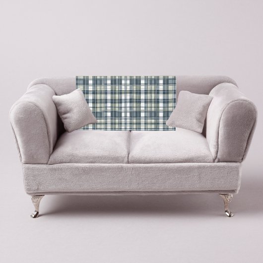 Couverture Polaire Bleu Denim Sage Vert Blanc Carreaux