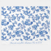 Couverture Polaire Bleu et blanc Chinoiserie Nom personnalisé (Devant (Horizontal))