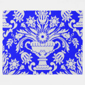 Couverture Polaire Bleu et blanc Damas motif floral élégant (Devant (Horizontal))
