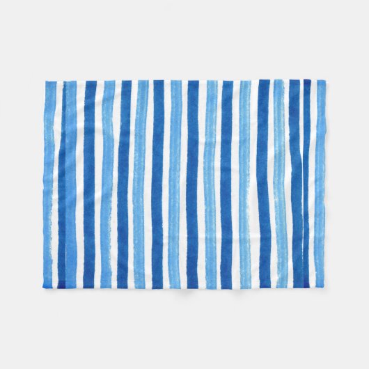 Couverture Polaire Bleu et blanc rayures peintes à la main (Devant (Horizontal))
