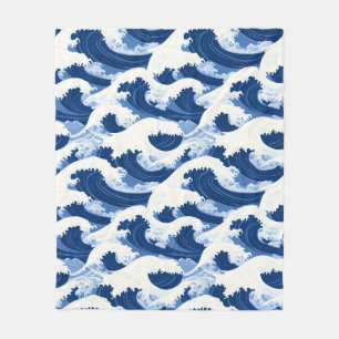 Couverture Polaire Bleu et blanc Vagues motif nautique