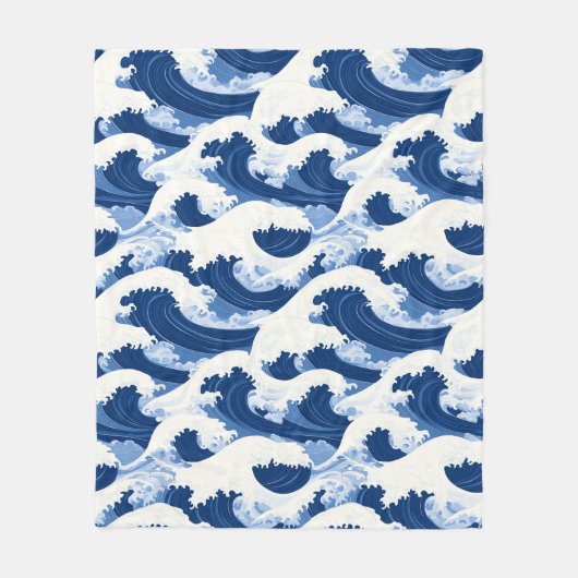 Couverture Polaire Bleu et blanc Vagues motif nautique (Devant)