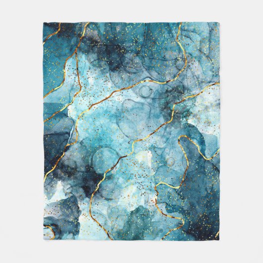 Couverture Polaire Bleu et doré marbre (Devant)