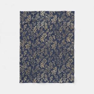 Couverture Polaire Bleu et or Abstrait Art Déco Motif Feuille