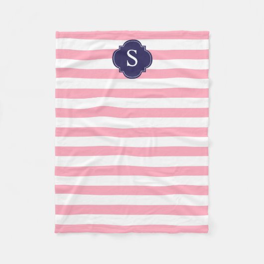 Couverture Polaire Bleu et rose rayures Monogrammes (Devant)