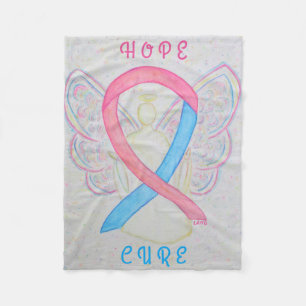 Couverture Polaire Bleu et rose Sensibilisation Ruban Angel Cosy Blan