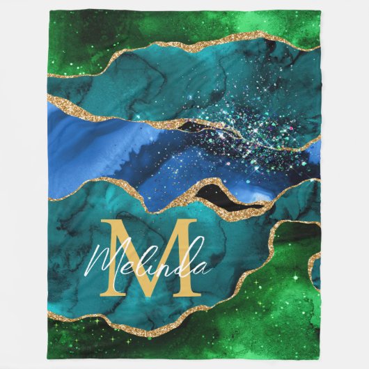 Couverture Polaire Bleu et vert Peacock Faux Parties scintillant Agat (Devant)