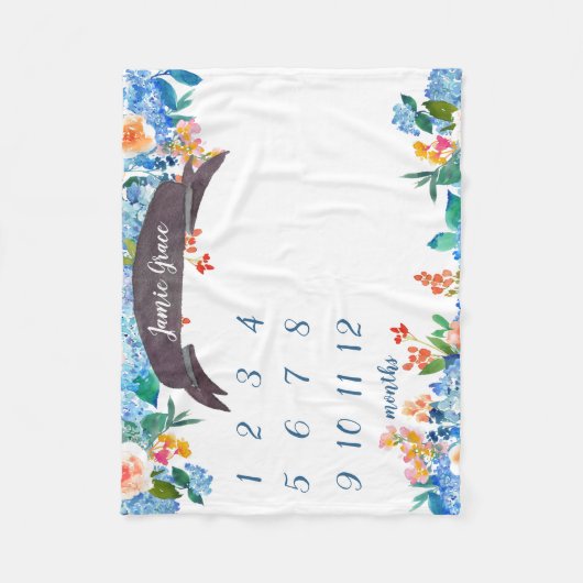 Couverture Polaire Bleu Fleur Mensuel Jalon Baby Girl Blanket (Devant)