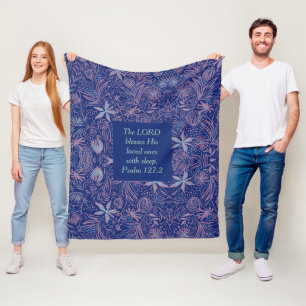 Couverture Polaire Bleu FLORAL   LE SEIGNEUR BÉNÉFICIE DE SOMMEIL   C