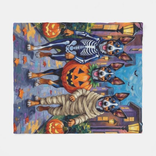 Couverture Polaire Bleu Heeler Chiens Trick-or-Treating in Halloween (Devant (Horizontal))