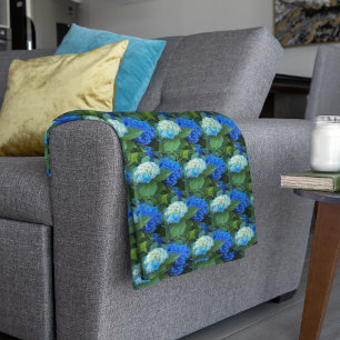 Couverture Polaire Bleu Hydrangée fleurit motif floral
