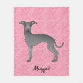 Couverture Polaire Bleu Italien Greyhound Chien mignon Sur Coeur Rose (Devant)