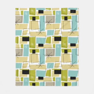 Couverture Polaire Bleu jaune rétro Carrés Abstraits milieu du siècle