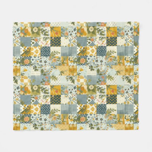 Couverture Polaire Bleu Jaune Vert Courtepoint Patchwork Gingham Flor (Devant (Horizontal))