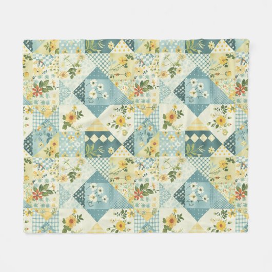 Couverture Polaire Bleu Jaune Vert Courtepoint Patchwork Gingham Flor (Devant (Horizontal))