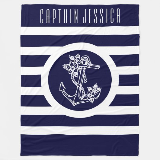 Couverture Polaire Bleu Marine & Blancs Ancre florale marine (Devant)