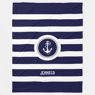 Couverture Polaire Bleu Marine & Blancs Ancre nautique