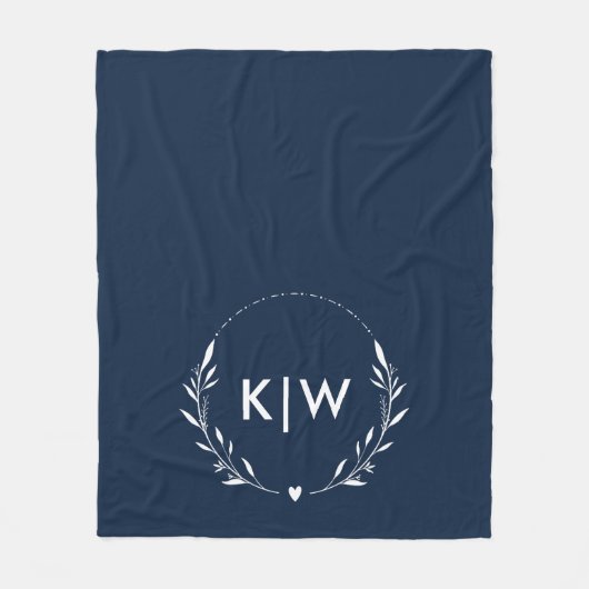 Couverture Polaire Bleu marine et blanc | Monogramme initiales modern (Devant)
