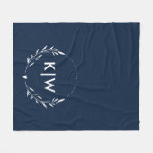 Couverture Polaire Bleu marine et blanc | Monogramme initiales modern (Devant (Horizontal))