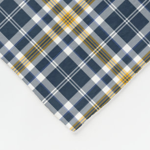 Couverture Polaire Bleu marine et motif sportif de plaid d'or jaune