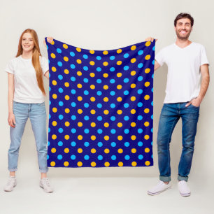 Couverture Polaire Bleu marine jaune cyan motif à pois