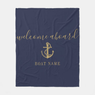 Couverture Polaire Bleu marine Or Bienvenue à bord Nom de bateau naut