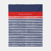 Couverture Polaire bleu marine, rayures rouges blanches au nom élégan (Devant)