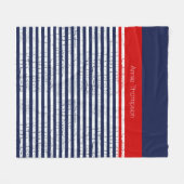 Couverture Polaire bleu marine, rayures rouges blanches au nom élégan (Devant (Horizontal))