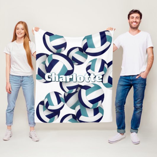 Couverture Polaire bleu marine turquoise volleyball équipe couleurs s (En situation)