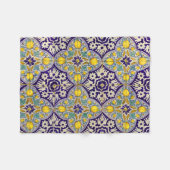 Couverture Polaire Bleu Méditerranée Motif Fleurs Jaunes (Devant (Horizontal))