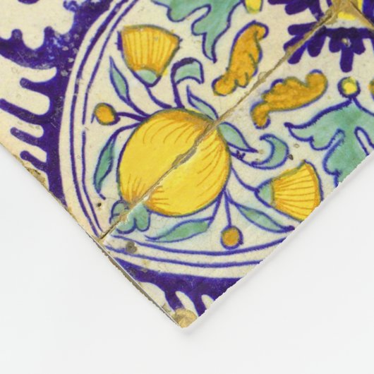 Couverture Polaire Bleu Méditerranée Motif Fleurs Jaunes (Coin)